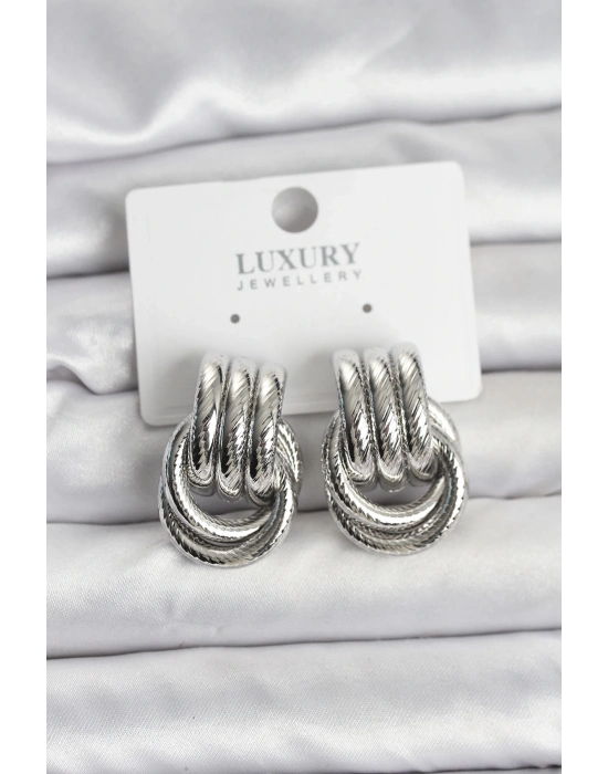 ® Gümüş Renk Halka Modelli Pirinç Kadın Küpe