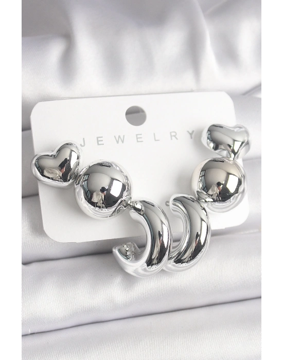 ® Gümüş Renk Kalp Halka Figür CCB Plastik Kadın Küpe Seti