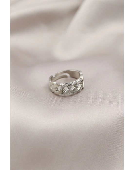 ® Gümüş Renk Metal Zincir Model Taşlı Kadın Yüzük