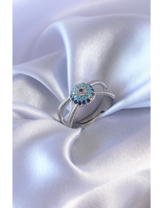 ® Gümüş Renk Nazar Boncuk Model Kadın Yüzük