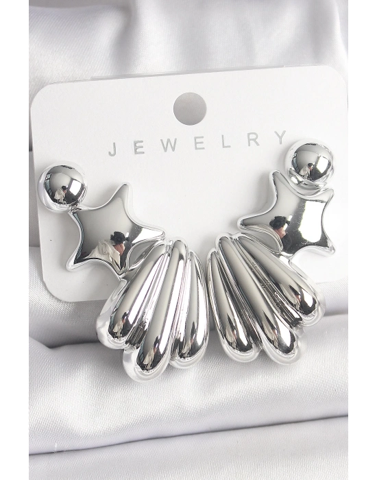 ® Gümüş Renk Yıldız Deniz Kabuğu Model CCB Plastik Kadın Küpe Seti