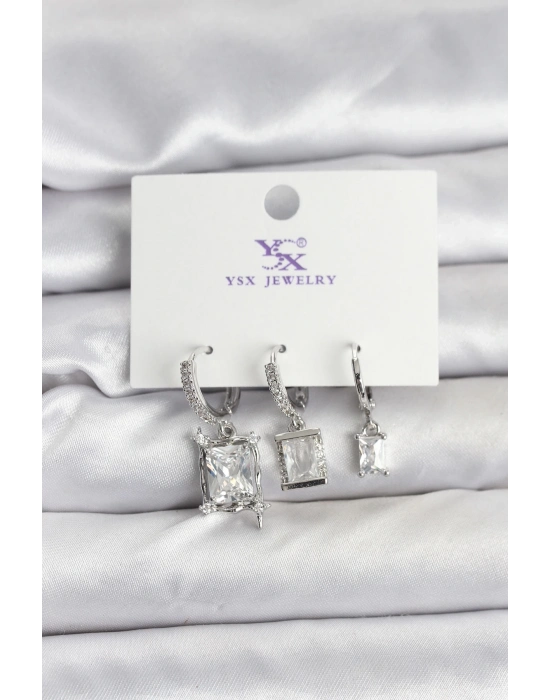 ® Gümüş Renk Zirkon Taşlı Kadın Küpe