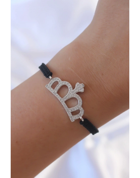 ® Gümüş Renk Zirkon Taşlı Taç Figür Makrome Bileklik