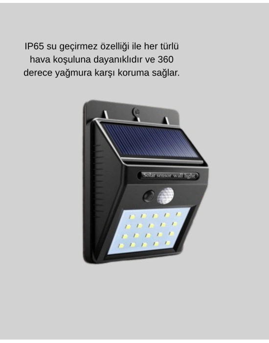 ® Güneş Enerjili 20 LED Hareket Sensörlü Lamba – IP65 Su Geçirmez Dış Mekan Aydınlatma