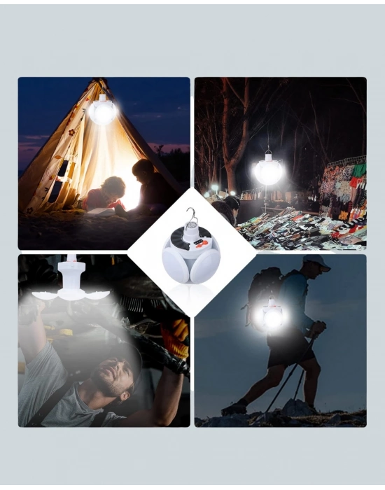 ® Güneş Enerjili USB Şarj Edilebilir 5 Modlu Katlanabilir LED Kamp Işığı