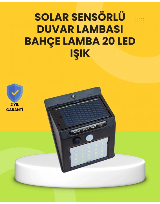 ® Güneş Paneli ile Şarj Olan 20 LED Dış Mekan Hareket Sensörlü Lamba