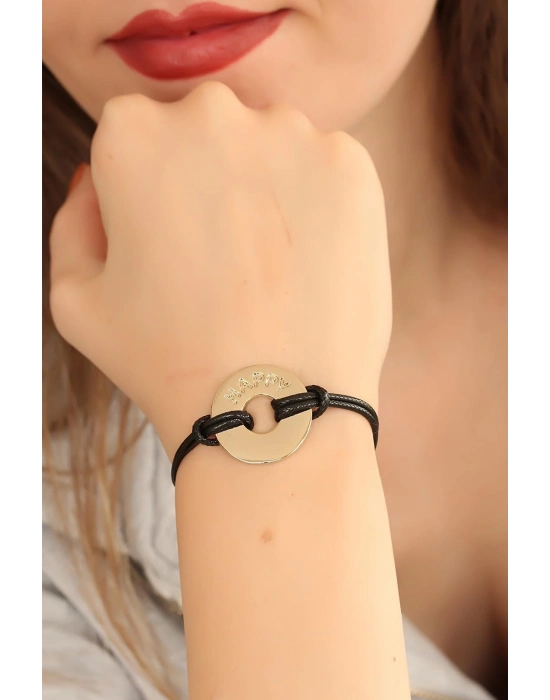 ® HAPPY (Mutlu) Siyah Deri İpli Unisex Mood Bileklik