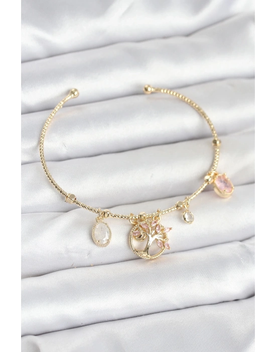 ® Hayat Ağacı Charmlı Gold Renk Pirinç Kadın Bileklik