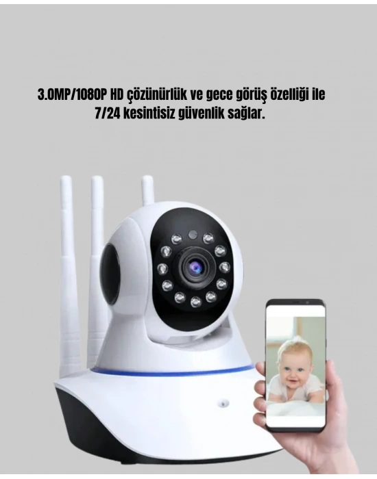 ® HD IP Kamera – Gece Görüşlü, Hareket Sensörlü, Mobil Takip ve Çift Yönlü Ses