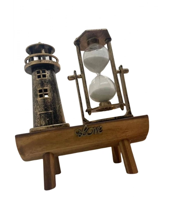 ® Hediyelik Eşya Retro Ahşap Deniz Feneri Kum Saati Biblo