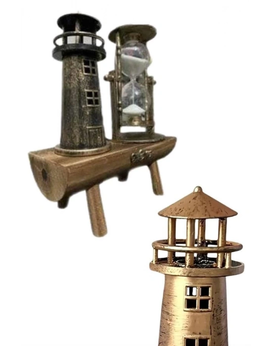 ® Hediyelik Eşya Retro Deniz Fenerli Kum Saati Ahşap Görünümlü Dekoratif Eşya