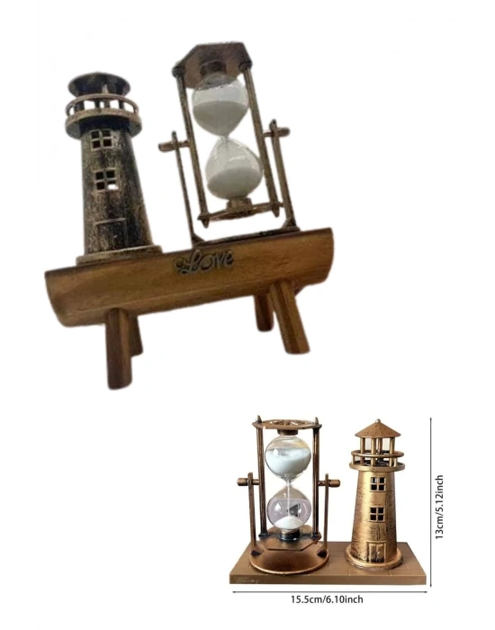 ® Hediyelik Eşya Retro Deniz Fenerli Kum Saati Ahşap Görünümlü Dekoratif Eşya
