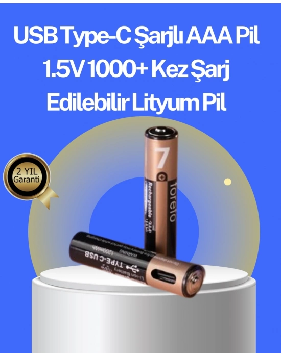 ® Hızlı Şarj Teknolojili USB Şarjlı AAA Pil – 40 Dakikada Tam Şarj