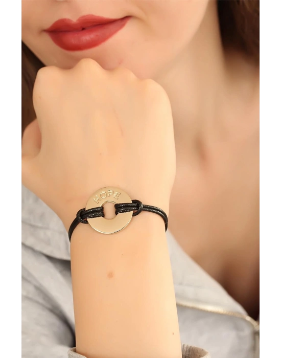 ® HOPE (Umutlu) Siyah Deri İpli Unisex Mood Bileklik