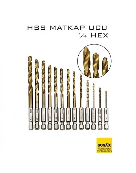 ® HSS Matkap Ucu 1/4 HEX  13 Parça HSS Tungsten Karbür Matkap Uç 1.5-6.5mm Titanyum