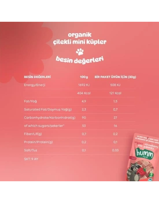 ® Organik Çilekli Glutensiz Vegan Mini Küpler 30 Gr