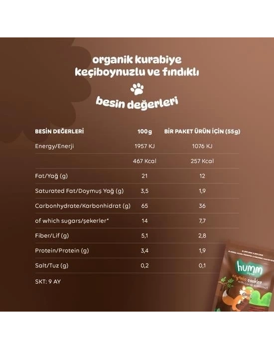 ® Organik Keçiboynuzlu ve Fındıklı Vegan Kurabiye 55 Gr