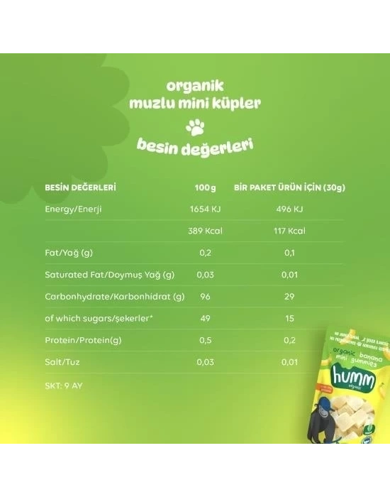® Humm Organik Muzlu Glutensiz Vegan Mini Küpler 30 Gr