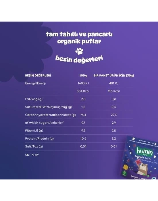 ® Organik Pancarlı ve Tam Tahıllı Puflar 30 Gr