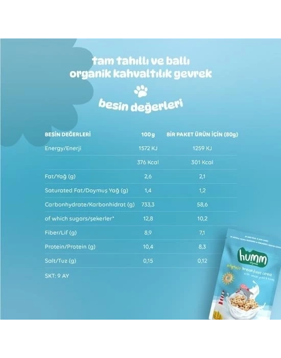® Humm Organik Tam Tahıllı ve Ballı Kahvaltılık Gevrek 80 Gr