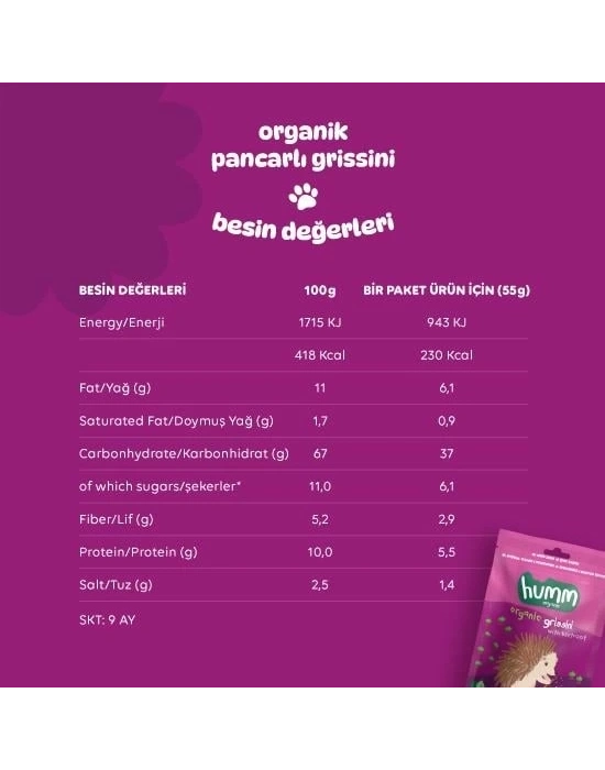 ® Organik Vegan Pancarlı Grissini 55 Gr