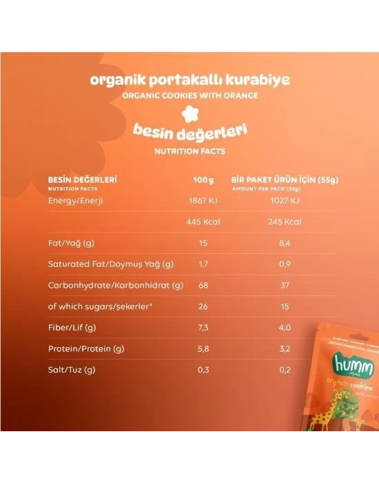 Organik Vegan Portakallı Kurabiye 55 Gr