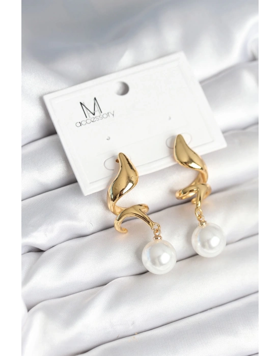 ® inci Detaylı Sarmal Model Gold Renk Pirinç Kadın Küpe