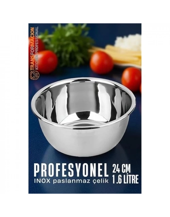 ® Inox Kase  - 24 Cm 1.6 Litre Karıştırma Kabı Profesyonel 304 Paslanmaz Çelik