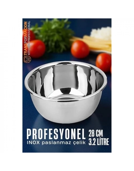 ® Inox Kase  - 28 Cm 3.2 Litre Karıştırma Kabı Profesyonel 304 Paslanmaz Çelik
