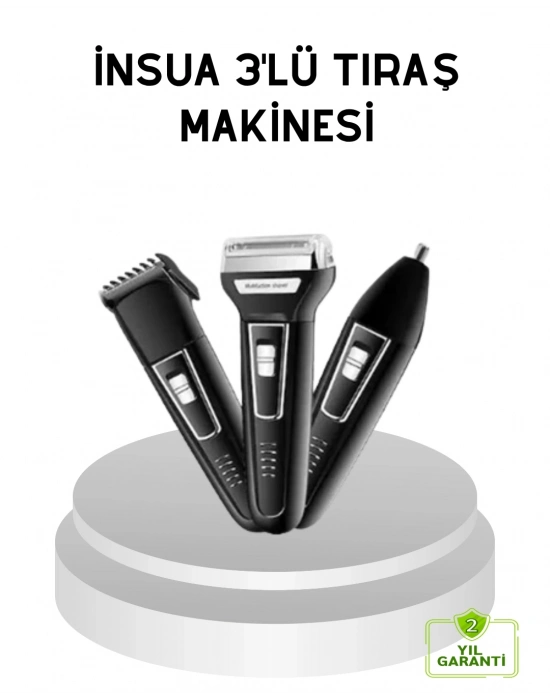 ® İnsua 3 Başlıklı Profesyonel Tıraş Makinesi – Sıfır Kesim, Hassas Başlık, Güçlü Motor