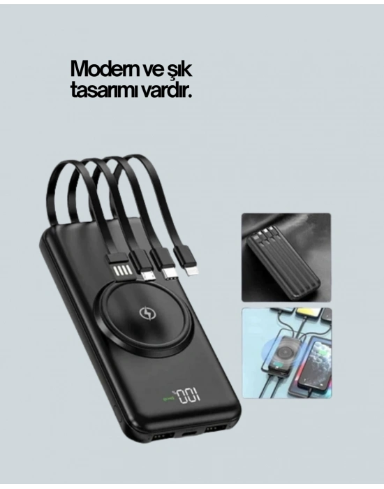 ® iPhone ve Android Uyumlu 10000mAh Powerbank – Hem Kablolu Hem Kablosuz