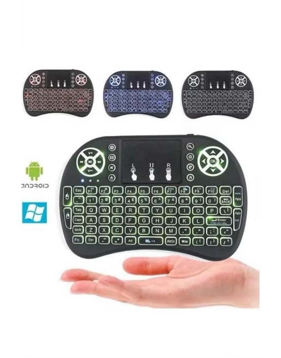 ® Işıklı Kablosuz Mini Klavye ve Dokunmatik Mouse Seti Türkçe Kablosuz