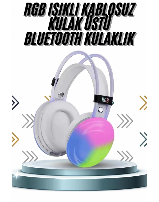 ® Kablosuz Bluetooth Kulaklık RGB Işıklı Kulak Üstü 5.3 Bluetooth Bağlantılı