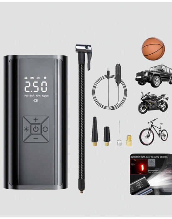 ® Kablosuz Dijital Lastik Şişirme Pompası LED Işıklı 80W