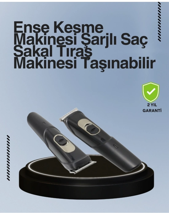 ® Kablosuz, Paslanmaz Çelik Bıçaklı Profesyonel Saç ve Sakal Tıraş Makinesi – Sessiz, Güçlü ve Ergonomik
