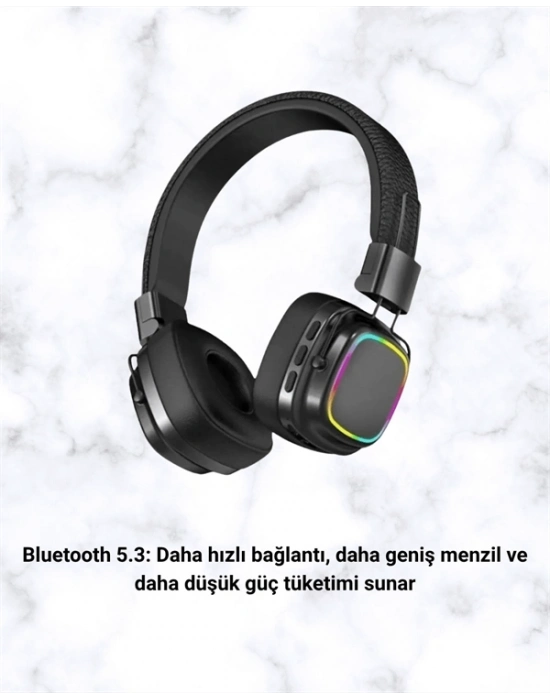 ® Kablosuz RGB Işıklı Katlanabilir Bluetooth Kulak Üstü Kulaklık