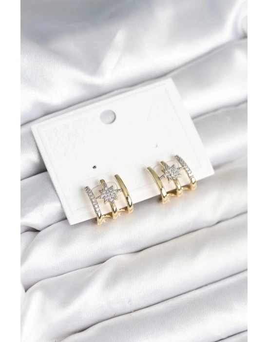® Kaburga Model Kutup Yıldızı Detaylı Gold Renk Kadın Küpe