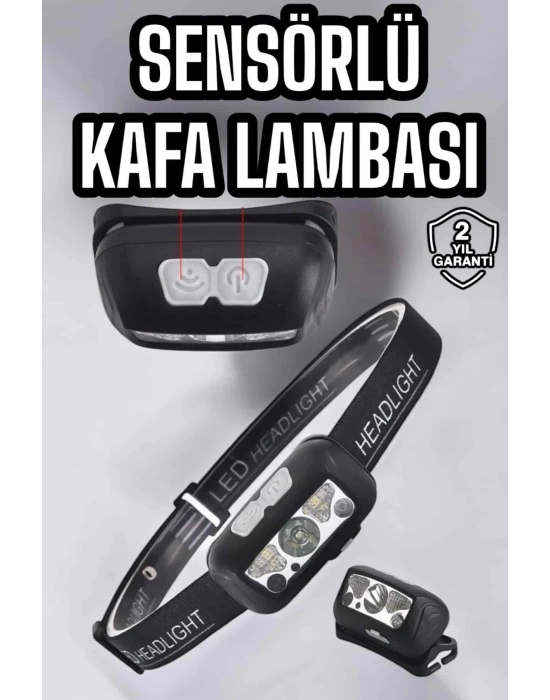 Kafa Lambası Kamp Lambası Sensörlü Şarjlı Ayarlanabilir