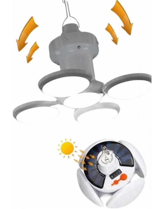 ® Kamp Lambası Güneş Enerjili Solar 5 Kanatlı Katlanır Lamba Karavan