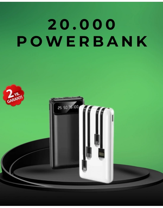 ® Kamp ve Seyahat İçin 20.000mAh LED Işıklı Hızlı Şarj Powerbank