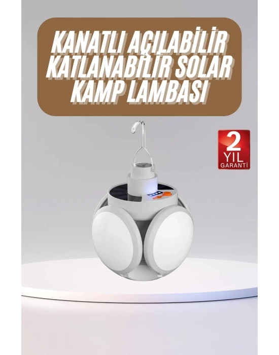 ® Katlanabilir Askılı Kamp Lambası 5 Kanatlı Pratik Güneş Enerjili