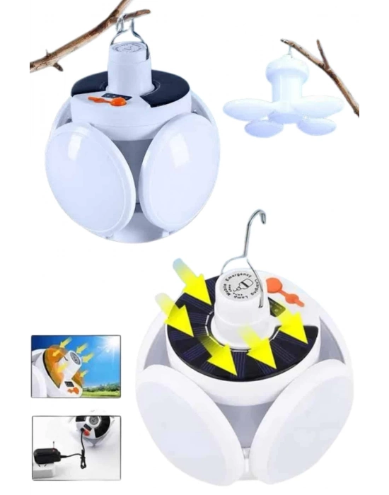 ® Katlanabilir Askılı Kamp Lambası 5 Kanatlı Pratik Güneş Enerjili