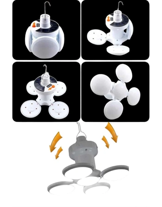 ® Katlanabilir Askılı Kamp Lambası 5 Kanatlı Pratik Güneş Enerjili