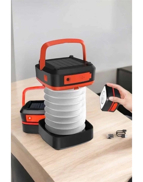 ® Katlanabilir Kamp Lambası Solar Fener Görünümlü 3 Kademeli Şarjlı