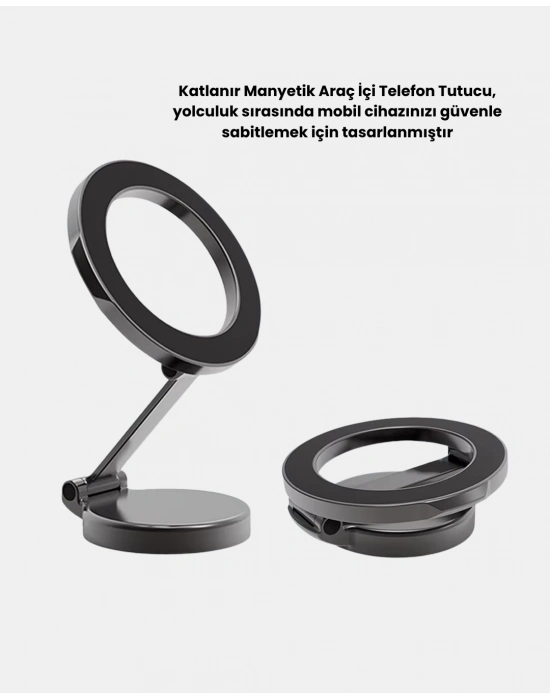 ® Katlanır Manyetik Araç İçi Telefon Tutucu – 360° Dönebilen, MagSafe Uyumlu, Güçlü Mıknatıslı Tasarım