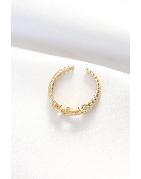 ® Kemer Tokası Tasarımlı Gold Renk Zirkon Taşlı Ayarlanabilir Yüzük