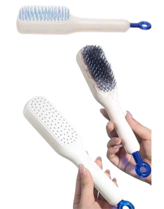 ® Kendi Kendini Temizleyen Otomatik Tuşlu Saç Tarağı Dolaşık Açıcı Masaj Fırçası Silikon Fırça