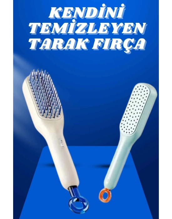 ® Kendi Kendini Temizleyen Otomatik Tuşlu Saç Tarağı Dolaşık Açıcı Masaj Fırçası Silikon Fırça