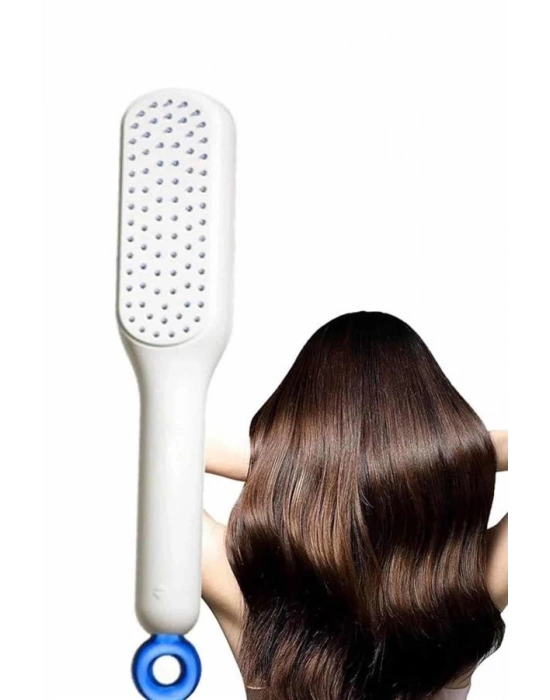 ® Kendi Kendini Temizleyen Otomatik Tuşlu Saç Tarağı Dolaşık Açıcı Masaj Fırçası Silikon Fırça