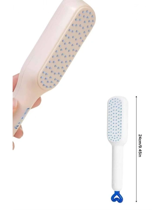 ® Kendi Kendini Temizleyen Otomatik Tuşlu Saç Tarağı Dolaşık Açıcı Masaj Fırçası Silikon Fırça